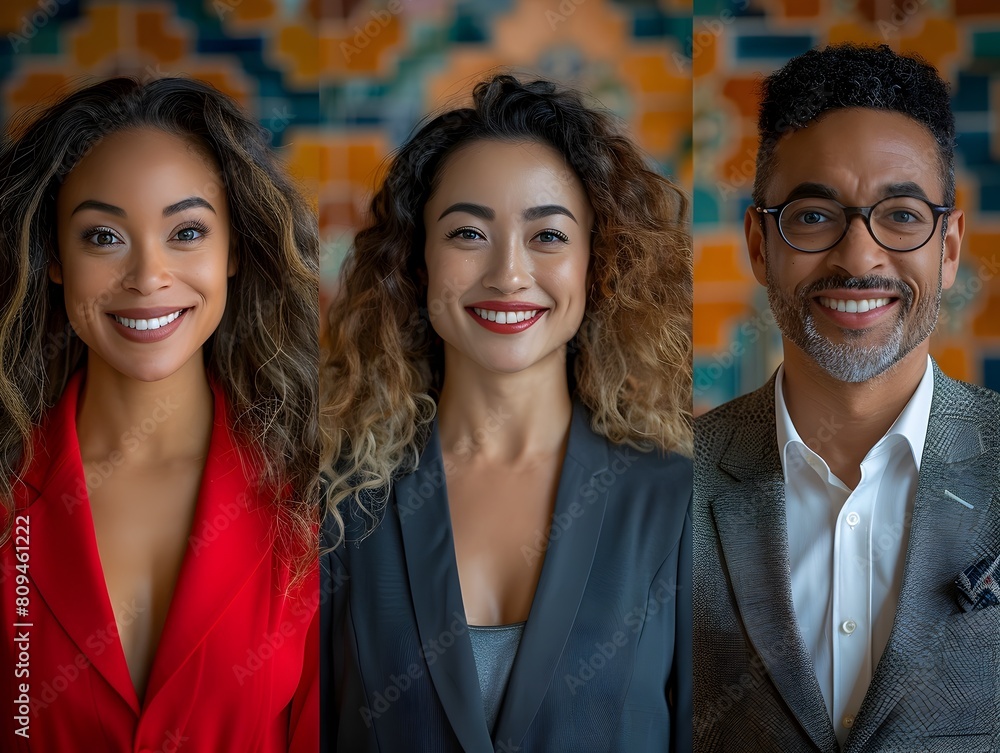 Diverse and Friendly Business Professionals Posing Together in a Visually Striking Patterned Diverse and Friendly Business Professionals Posing Together in a Visually Striking Patterned
