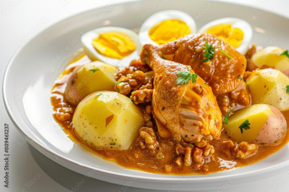 Aji de Gallina - Peruvian Chicken in Spicy Aji Amarillo Sauce with Traditional Peruvian Garnish