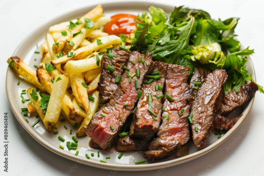 Golden-Brown Air-Fried Steak and Fries with Fresh Greens Golden-Brown Air-Fried Steak and Fries with Fresh Greens