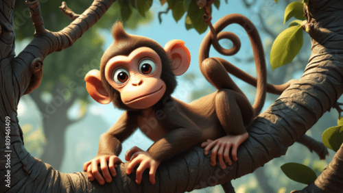 A cute cartoon monkey in a tree, Diego Gisbert Llorens, storybook illustration, a storybook illustration, fantasy, 8k unreal engine render photo
