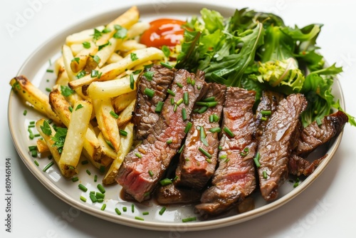 Golden-Brown Air-Fried Steak and Fries with Fresh Greens
