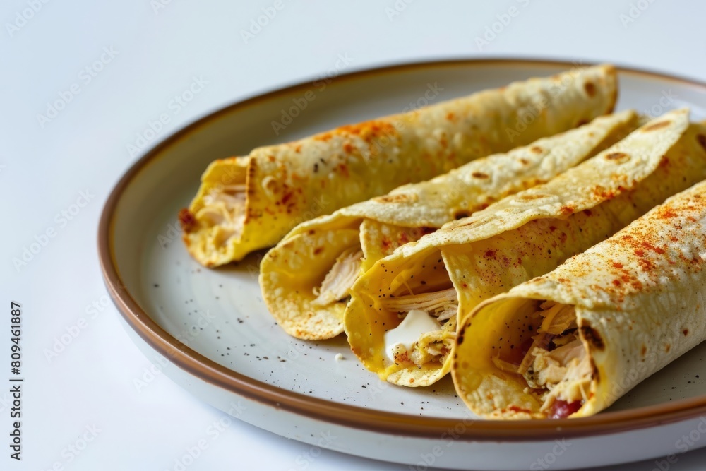 Delectable Air-Fryer Chicken Taquitos with a Hot Sauce Drizzle Delectable Air-Fryer Chicken Taquitos with a Hot Sauce Drizzle