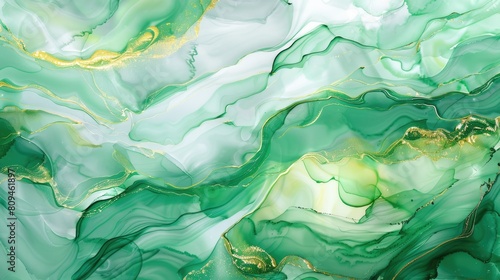 Modern abstract background, fluid art background light green and green colors. Liquid marble.