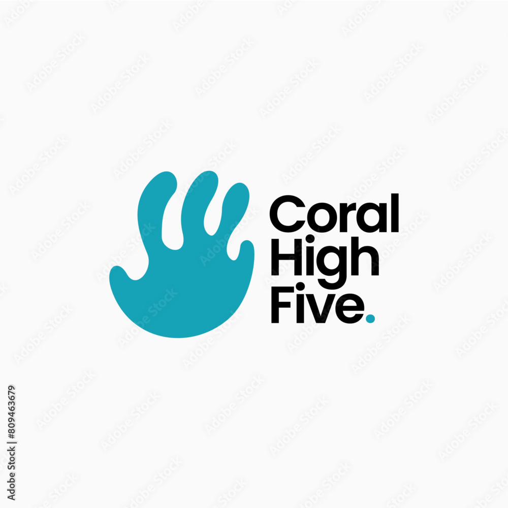 Obraz premium sea coral hand high five care logo vector icon illustration