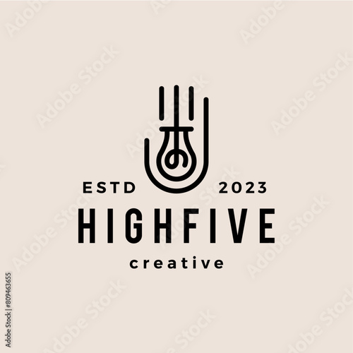 hand bulb lamp high five idea think hipster vintage logo vector icon illustration photo