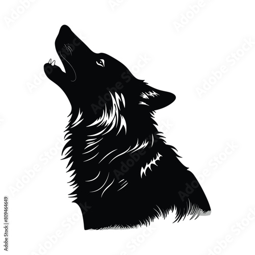 Black wolf in the style of silhouette