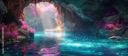 Exploring the Vibrant and Otherworldly Hues of a Bioluminescent Cavern on a Distant Planet