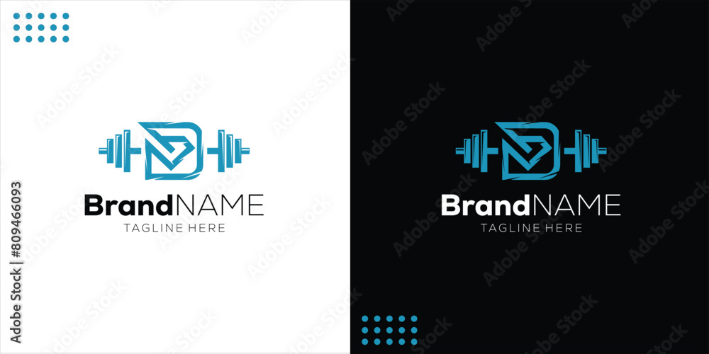 Fototapeta premium Creative Letter D Diamond Logo design with fitness barbell, design inspiration, vector