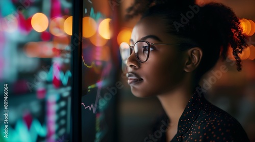 Tech Professional: Close-Up of a Black Female Programmer in Deep Focus photo