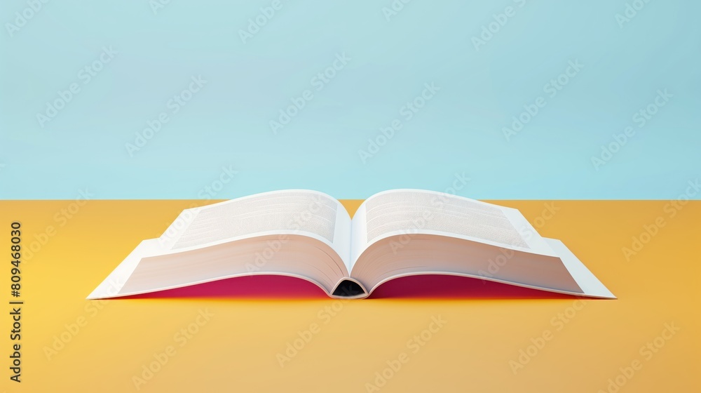 Stylized open book on a two-tone background blending a bright blue sky and a vivid yellow surface Stylized open book on a two-tone background blending a bright blue sky and a vivid yellow surface