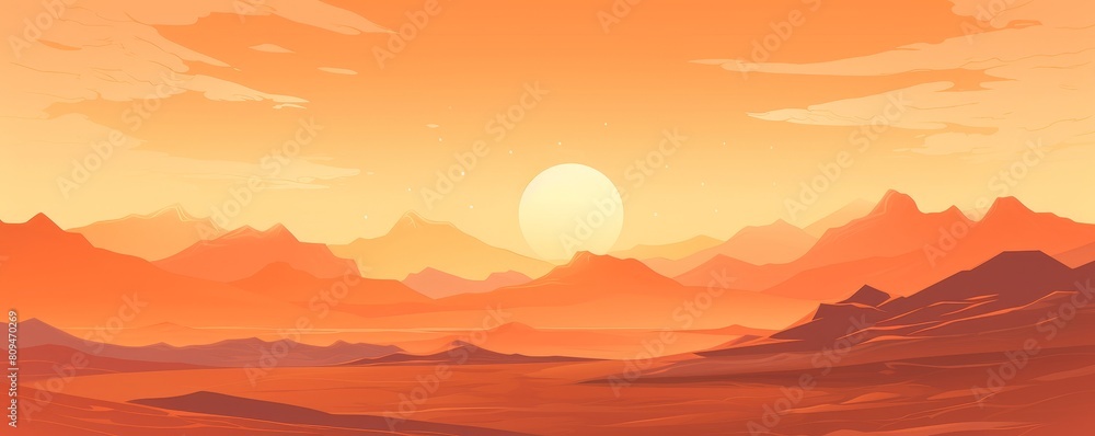 The image shows a beautiful sunset over a mountain range