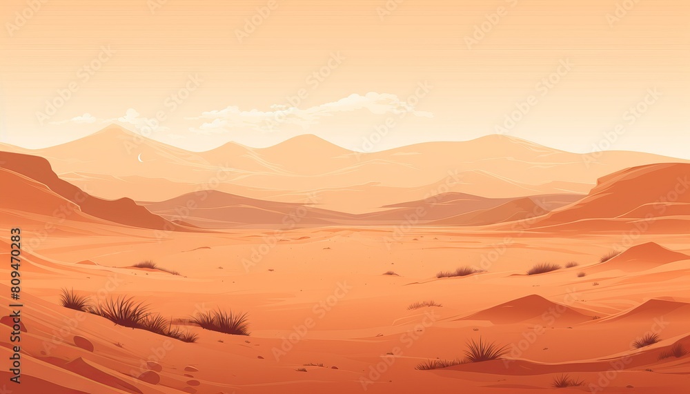 Naklejka premium The image shows a vast desert landscape with mountains in the distance