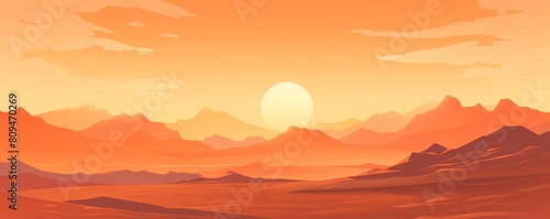 The image shows a beautiful sunset over a mountain range photo