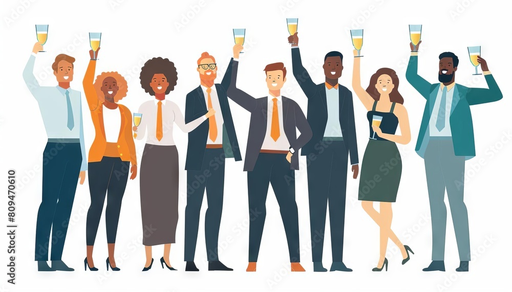 A diverse group of professionals celebrating a projects success, with their leader raising a glass for a toast