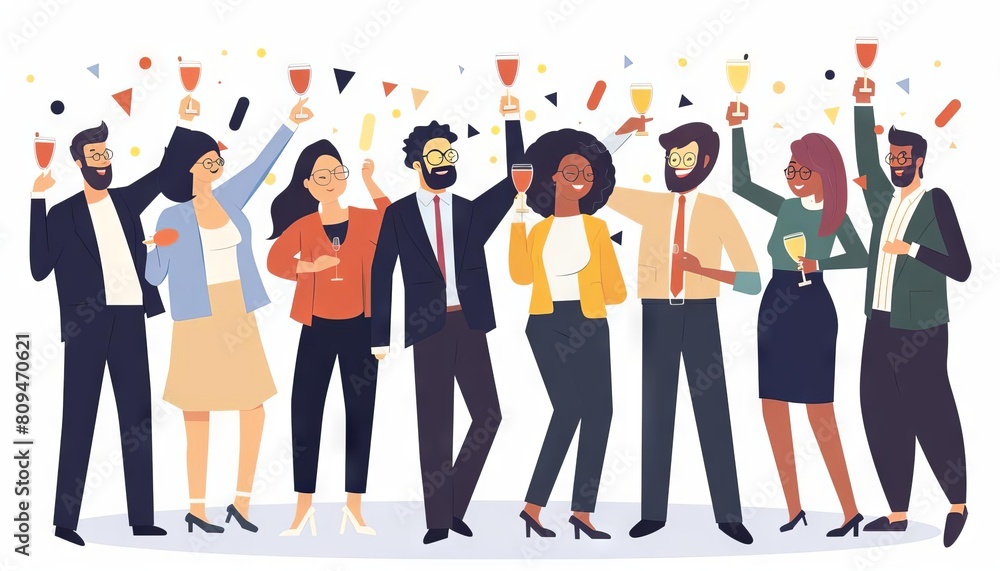 Fototapeta premium A diverse group of professionals celebrating a projects success, with their leader raising a glass for a toast