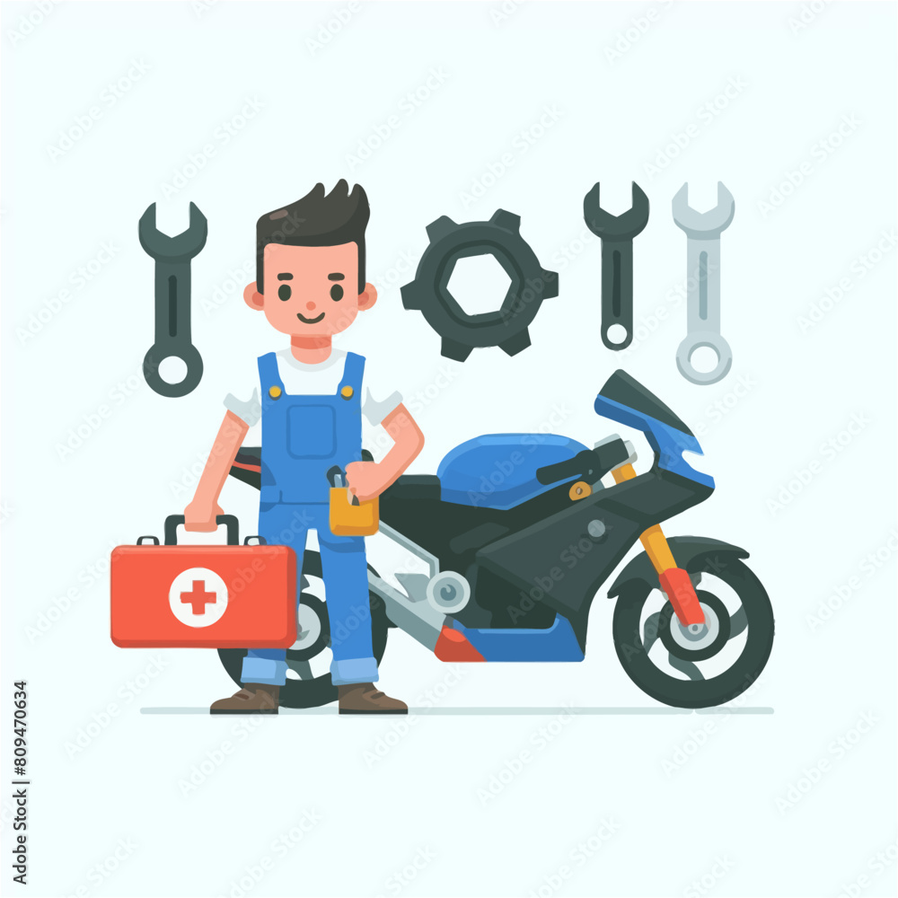 Art Illustration of Cartoon Motorbike Mechanic Art Illustration of Cartoon Motorbike Mechanic
