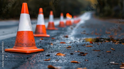 Lined along lanes, cones signal caution, painting roads with temporary boundaries.