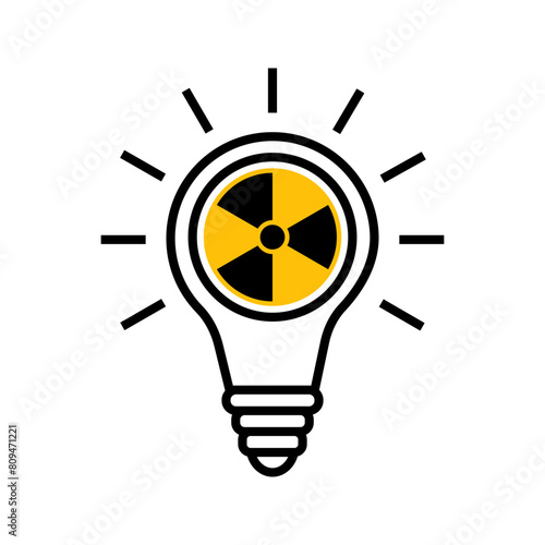 Lightbulb with radioactive symbol, illustration of nuclear energy for electricity generation icon vector