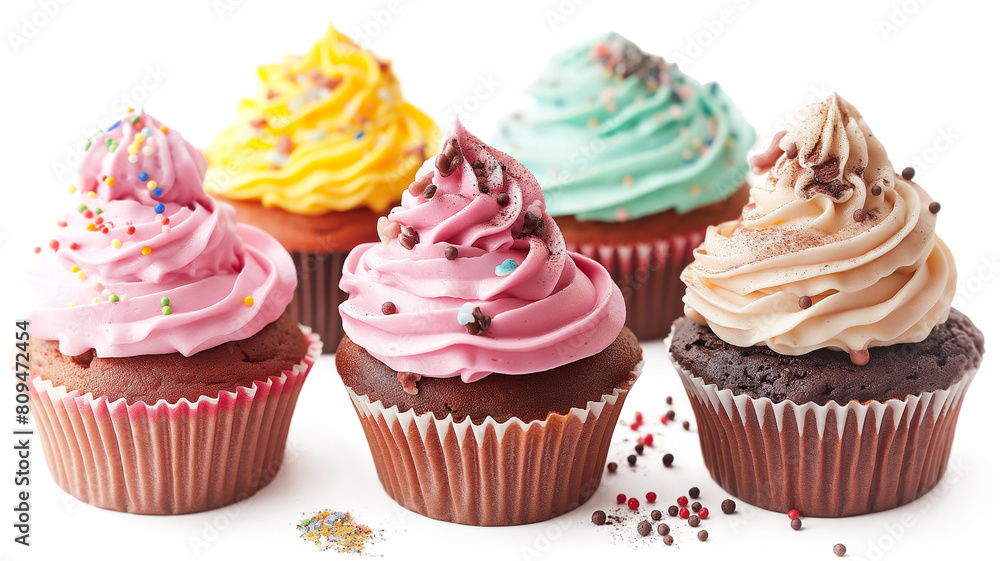Delicious Pastel-colored Cakes with Various Frosting isolated on a transparent background