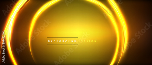 Amber neon circles illuminate a dark background, resembling astronomical objects. The intricate pattern captures the eye, reminiscent of macro photography