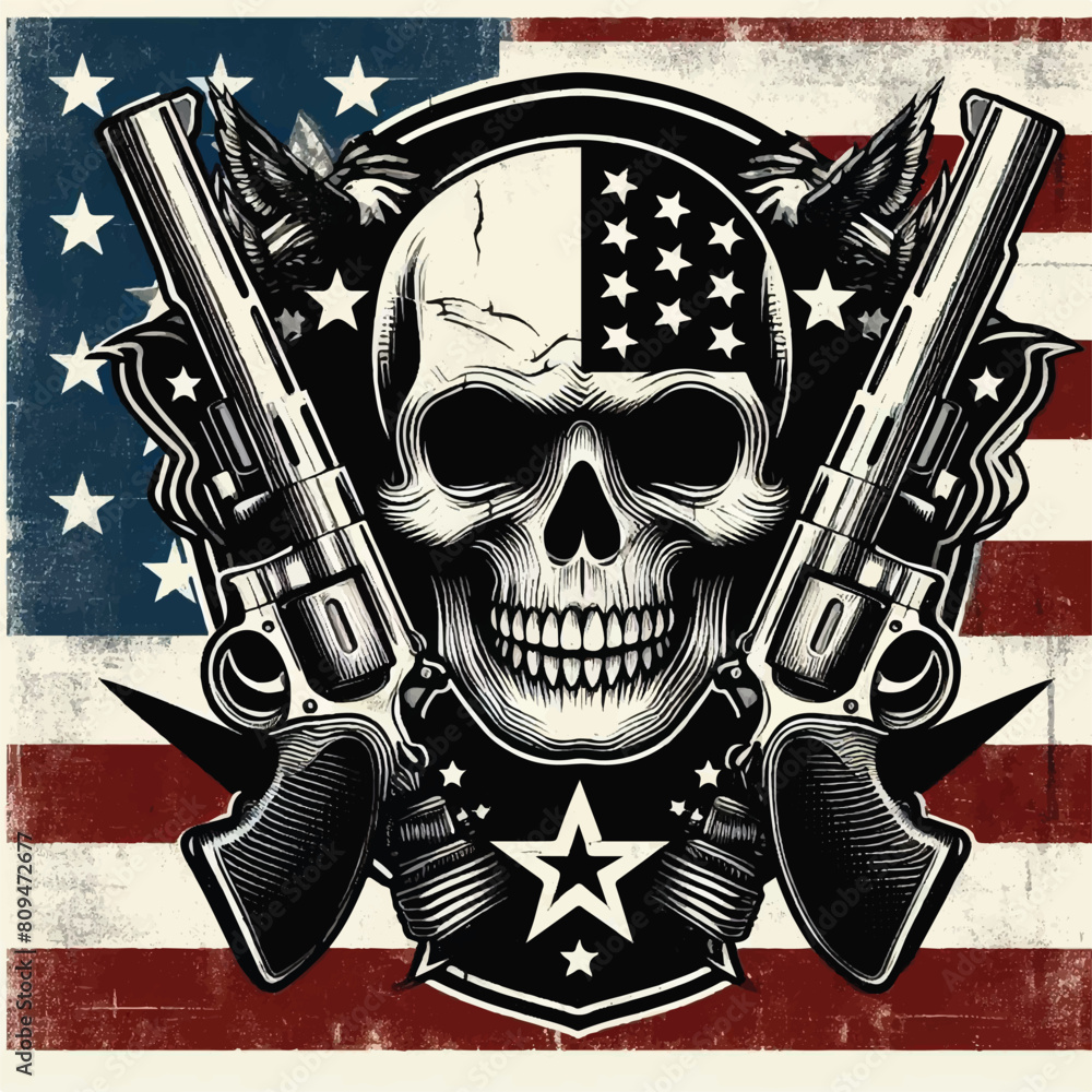American flag badge design featuring a skull American flag badge design featuring a skull