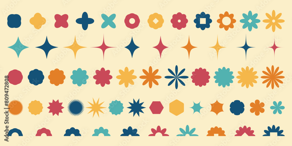 Abstract geometric y2k shapes and icons. Brutalist retro figure, flower and other primitive elements. Swiss design aesthetic. Vector art Abstract geometric y2k shapes and icons. Brutalist retro figure, flower and other primitive elements. Swiss design aesthetic. Vector art