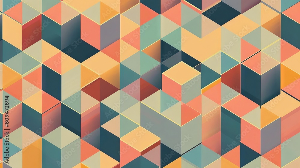 A gridbased pattern with intricate isometric cubes, giving the illusion of depth and 3D space A gridbased pattern with intricate isometric cubes, giving the illusion of depth and 3D space