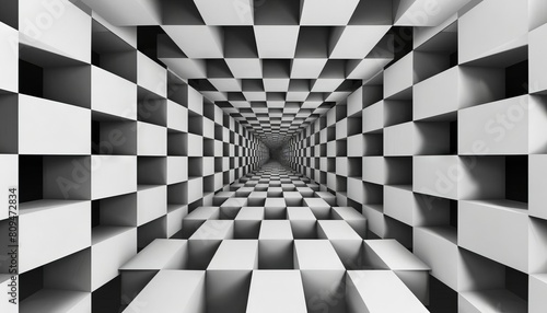 A grid of isosceles triangles arranged in a way that creates an optical illusion of cubes photo