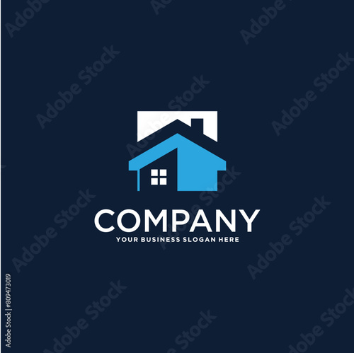 real estate logo design with building and house