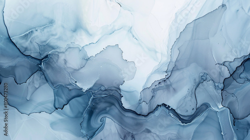 Misty grey and frost blue alcohol ink art with a modern abstract oil paint texture.