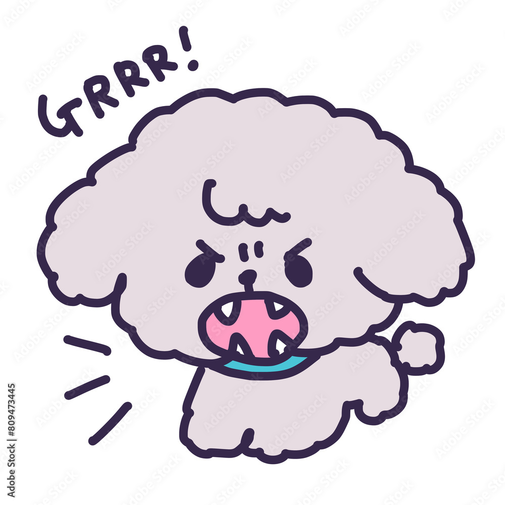 威嚇して吠えているかわいいトイプードルの子犬のイラスト 威嚇して吠えているかわいいトイプードルの子犬のイラスト