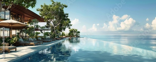 A luxurious beachfront resort with infinity pools blending seamlessly into the horizon