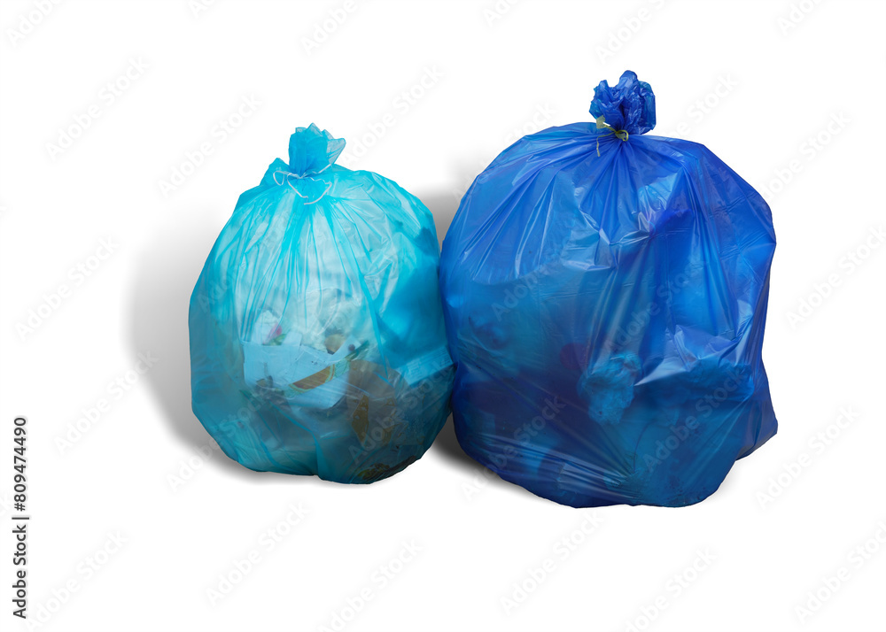 blue garbage bag isolated one white background. This has clipping path. blue garbage bag isolated one white background. This has clipping path.