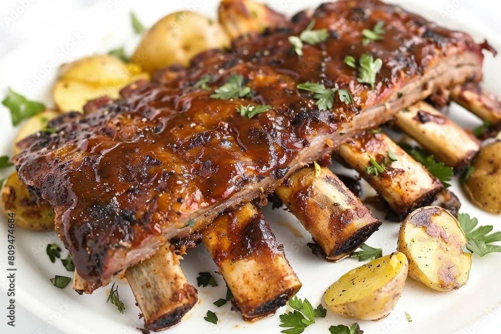 Air Fryer Spareribs with Homemade BBQ Sauce and Roasted Potatoes