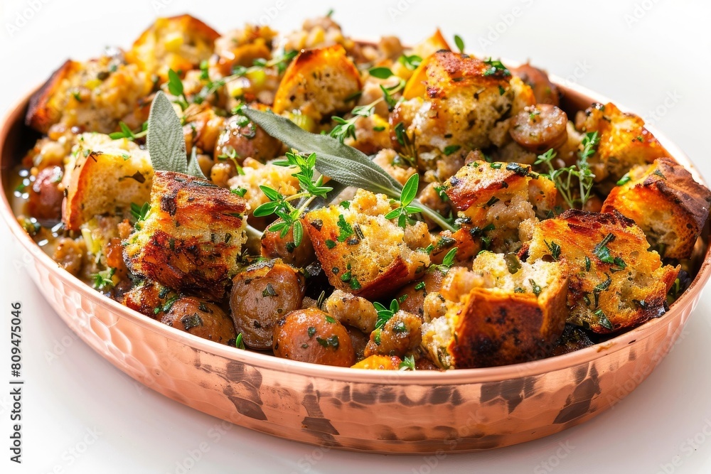 Savory Air Fryer Sausage Stuffing with Rich Gravy Glistening on Top Savory Air Fryer Sausage Stuffing with Rich Gravy Glistening on Top