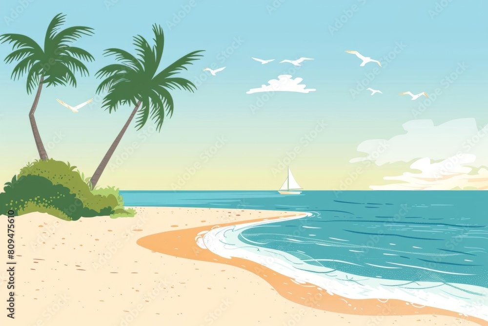 Coastal sand flat design side view island escape theme cartoon drawing Complementary Color Scheme