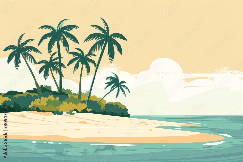 Coastal sand flat design side view island escape theme cartoon drawing Complementary Color Scheme