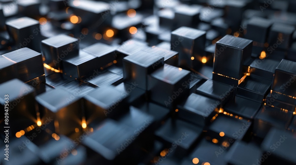 Fototapeta premium A network of blocks being assembled into larger clusters, symbolizing modular growth and scalability