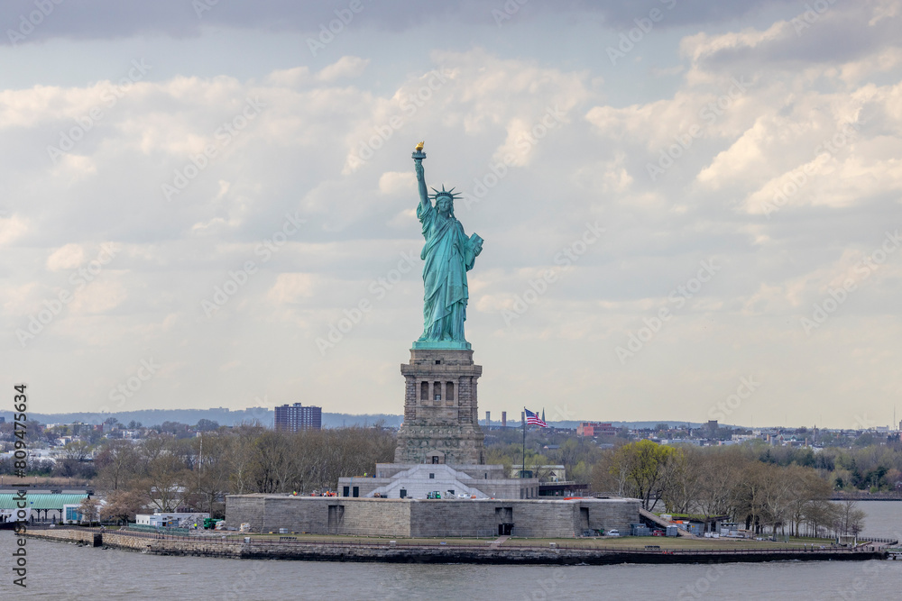 Statue of Liberty as seen from ship in harbor