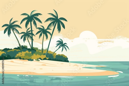 Coastal sand flat design side view island escape theme cartoon drawing Complementary Color Scheme © Suphat
