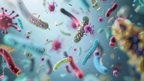 Abstract bacteria probiotics gram-positive bacteria, generative Ai photo