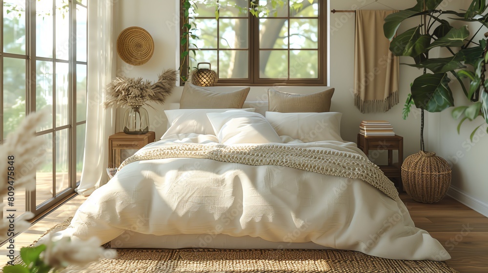 Closeup Photo of a 3D Rendering Interior Design Mockup of a Modern Bed Room with soft tone . Closeup Photo of a 3D Rendering Interior Design Mockup of a Modern Bed Room with soft tone .