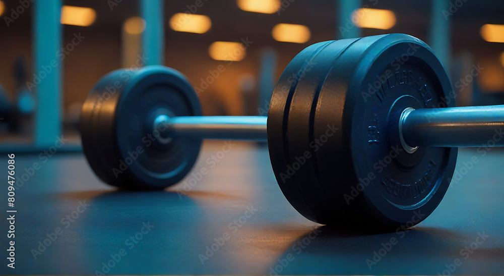 dumbbells lined up in a gym. Perfect for fitness and weightlifting concepts