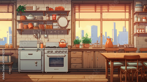 kitchen interior pixel art