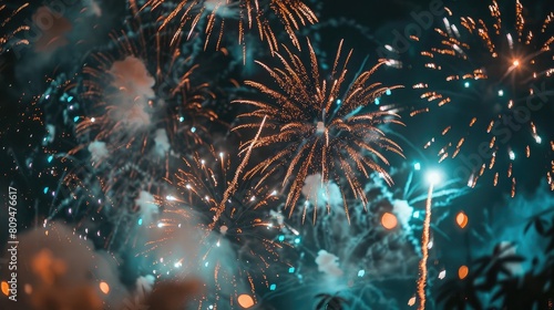 mesmerizing display of fireworks illuminating the night sky at Feria de las Flores photo