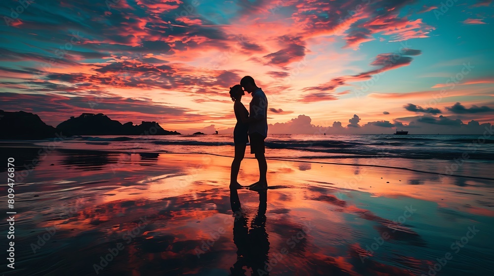 Embrace at Sunset: Silhouettes of Love