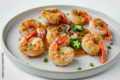 Artfully Arranged Air Fryer Fried Shrimp with Tangy Pickled Jalapenos and Scallions