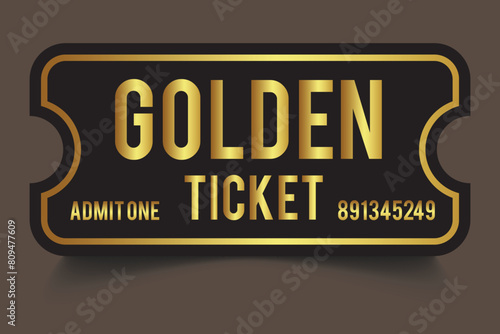 Golden ticket. Vip golden ticket. Realistic golden gradient ticket. 