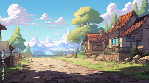 landscape in the village anime style
