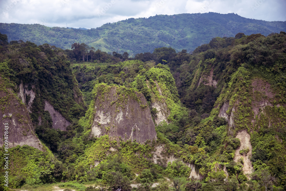 Naklejka premium Ngarai Sianok, or Sianok Canyon, is the most beautiful scenery and the favorite tourism place in West Sumatera, located between Bukittinggi City and Agam Regency.